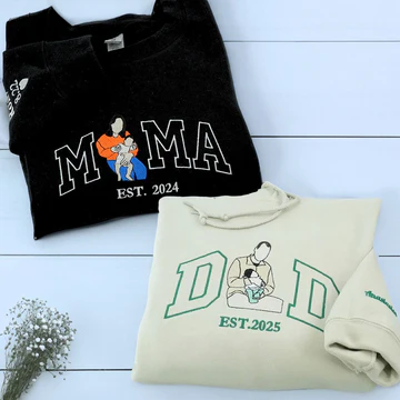 Personalized Embroidered Gifts for New Mom and New Dad, Photo
