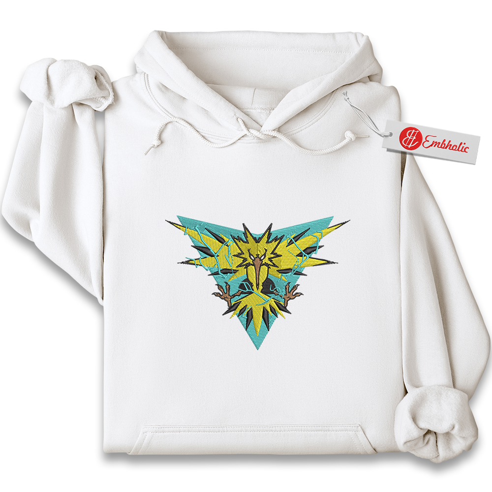 Zapdos Embroidered Hoodie, Pokemon Shirt, PKM Shirt, Anime Embroidered Hoodie Zapdos Embroidered Hoodie, Pokemon Shirt, PKM Shirt, Anime Embroidered Hoodie