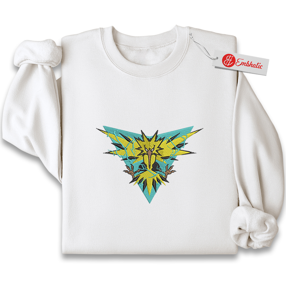 Zapdos Embroidered Sweatshirt, Pokemon Shirt, PKM Shirt, Anime Embroidered Sweatshirt Zapdos Embroidered Sweatshirt, Pokemon Shirt, PKM Shirt, Anime Embroidered Sweatshirt