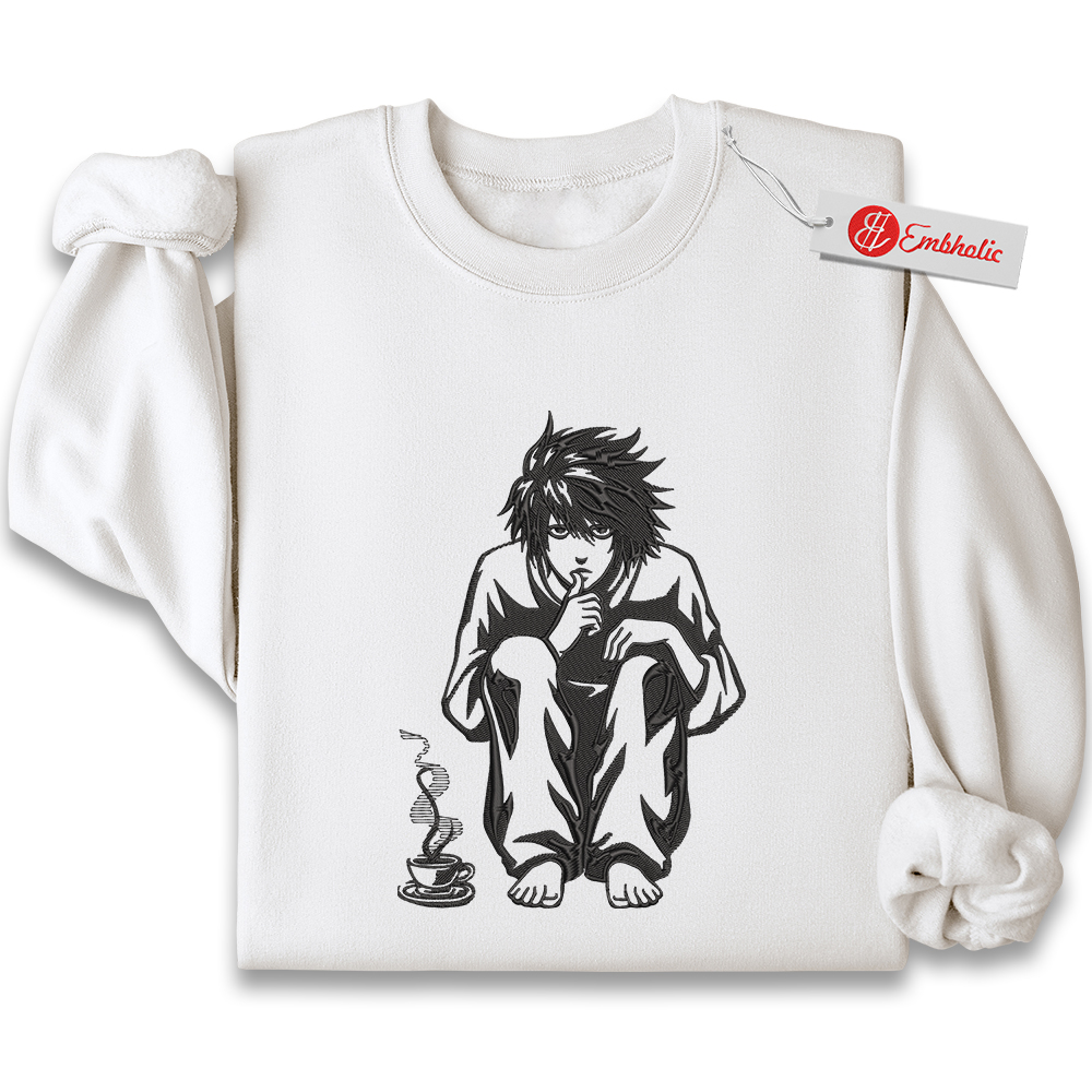 L Embroidered Sweatshirt, Death Note Shirt, Anime Embroidered Sweatshirt