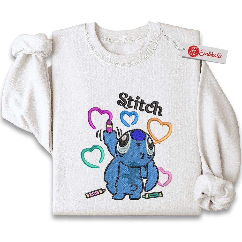 Stitch Embroidered Sweatshirt, Lilo and Stitch Shirt, Animated Embroidered Sweatshirt
