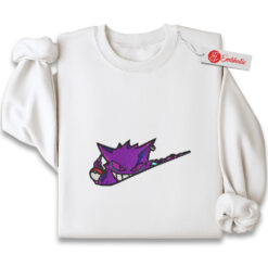 Gengar Embroidered Sweatshirt, Pokemon Shirt, PKM Shirt, Anime Embroidered Sweatshirt