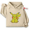 Pikachu Embroidered Hoodie, Pokemon Shirt, PKM Shirt, Anime Embroidered Hoodie