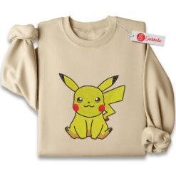 Pikachu Embroidered Sweatshirt, Pokemon Shirt, PKM Shirt, Anime Embroidered Sweatshirt