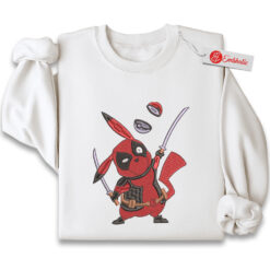 Pikachu x Deadpool Embroidered Sweatshirt, Pokemon Shirt, PKM Shirt, Anime Embroidered Sweatshirt